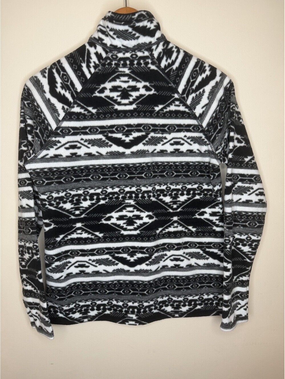 Eddie Bauer Sweater Womens Small Black White Fleece Pullover 3/4 Zipper